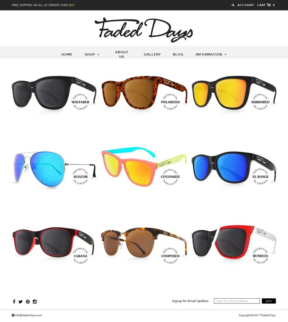 fadeddayssunglasses.com shopify website screenshot