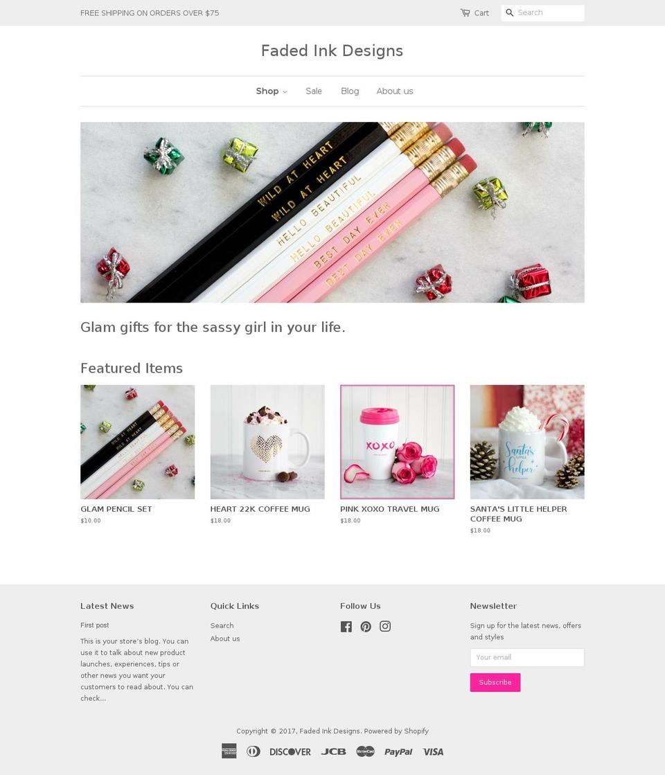fadedinkdesigns.com shopify website screenshot