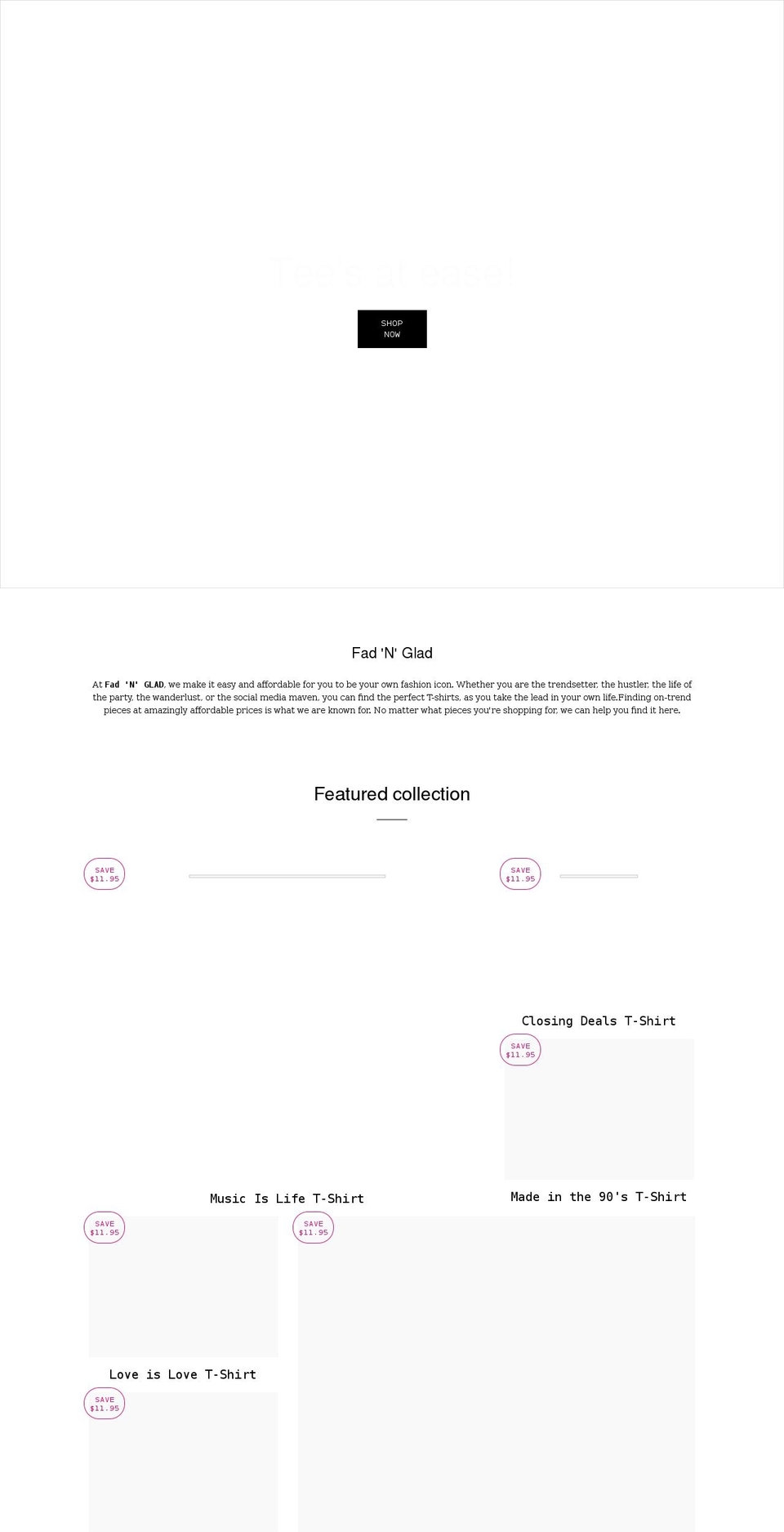 fadnglad.com shopify website screenshot