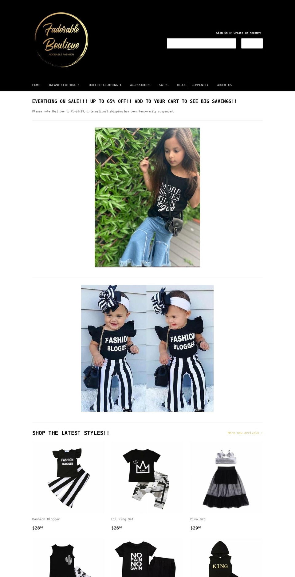 fadorableboutique.com shopify website screenshot