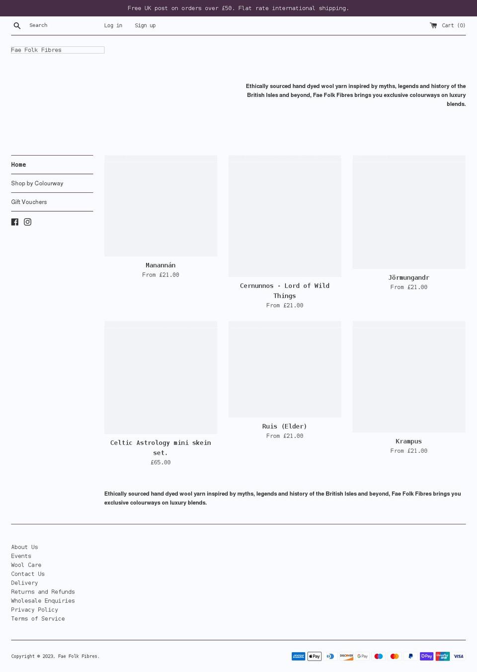 faefolkfibres.co.uk shopify website screenshot