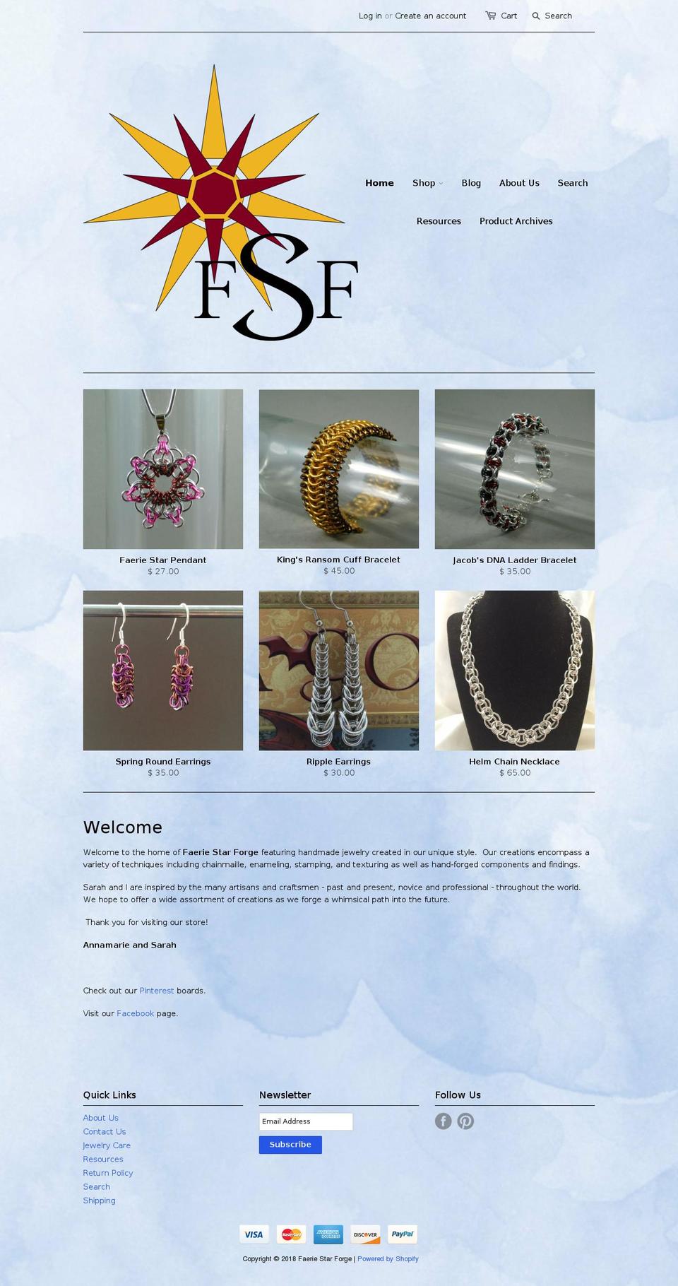 faeriestarforge.com shopify website screenshot