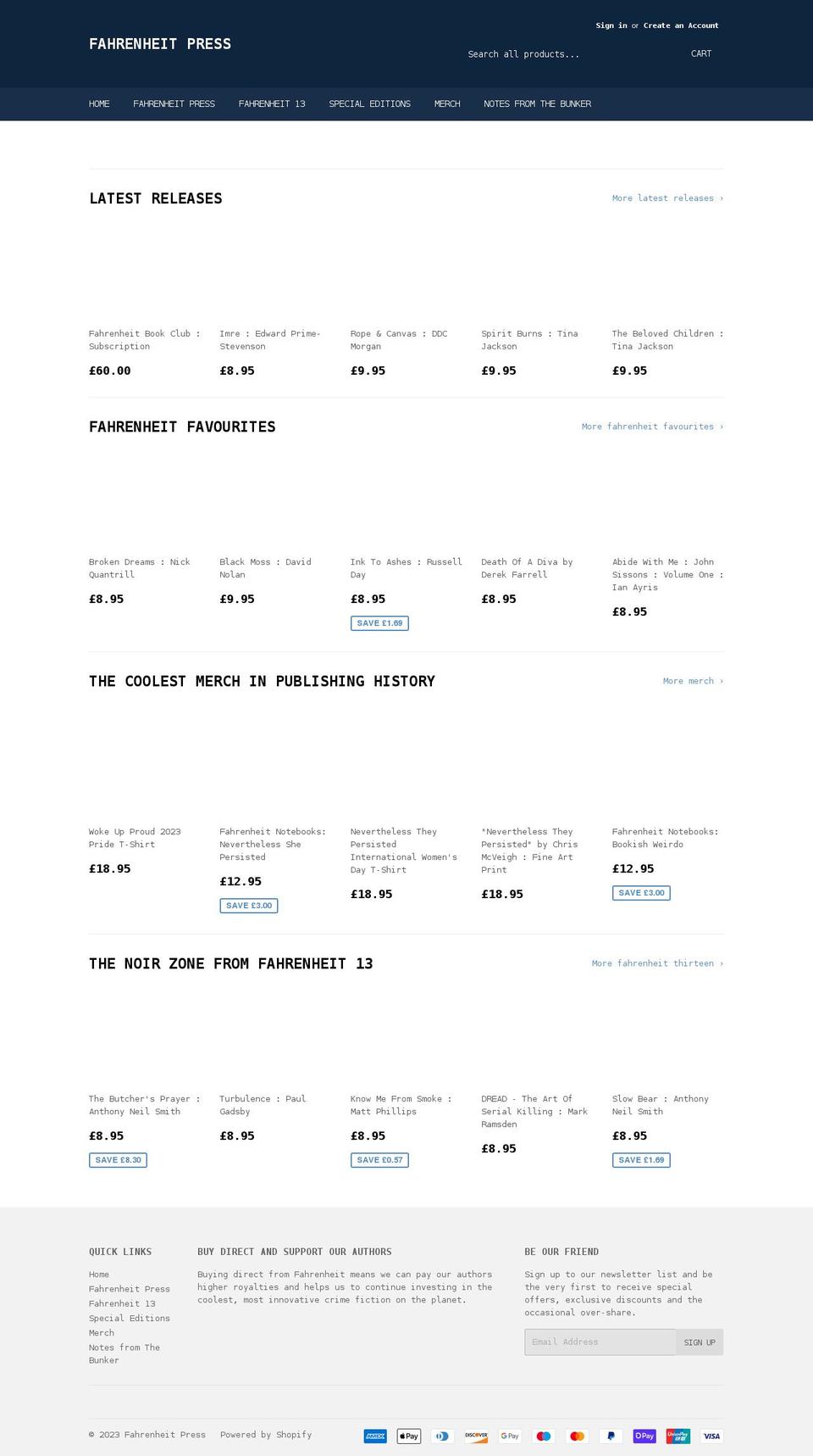 fahrenheit-press.myshopify.com shopify website screenshot