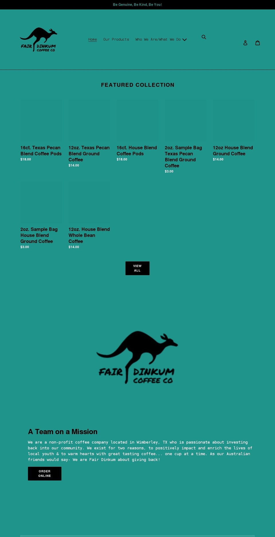 fairdinkumcoffeeco.org shopify website screenshot