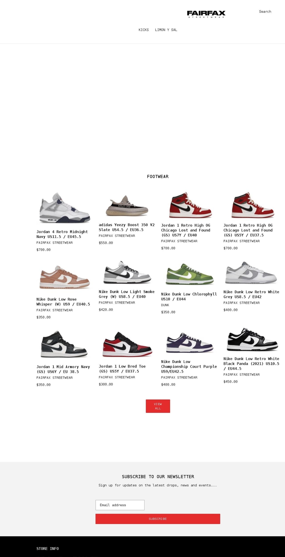 fairfaxstreetwear.com shopify website screenshot