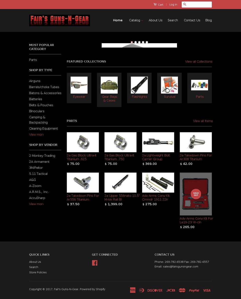 fairsgunsngear.com shopify website screenshot