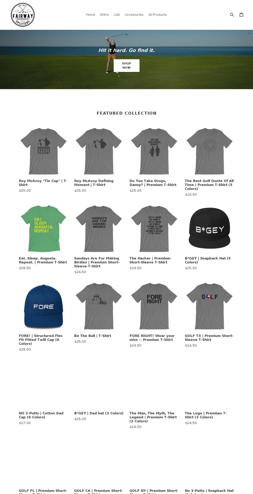 fairwaysplitters.com — Shopify storefront screenshot