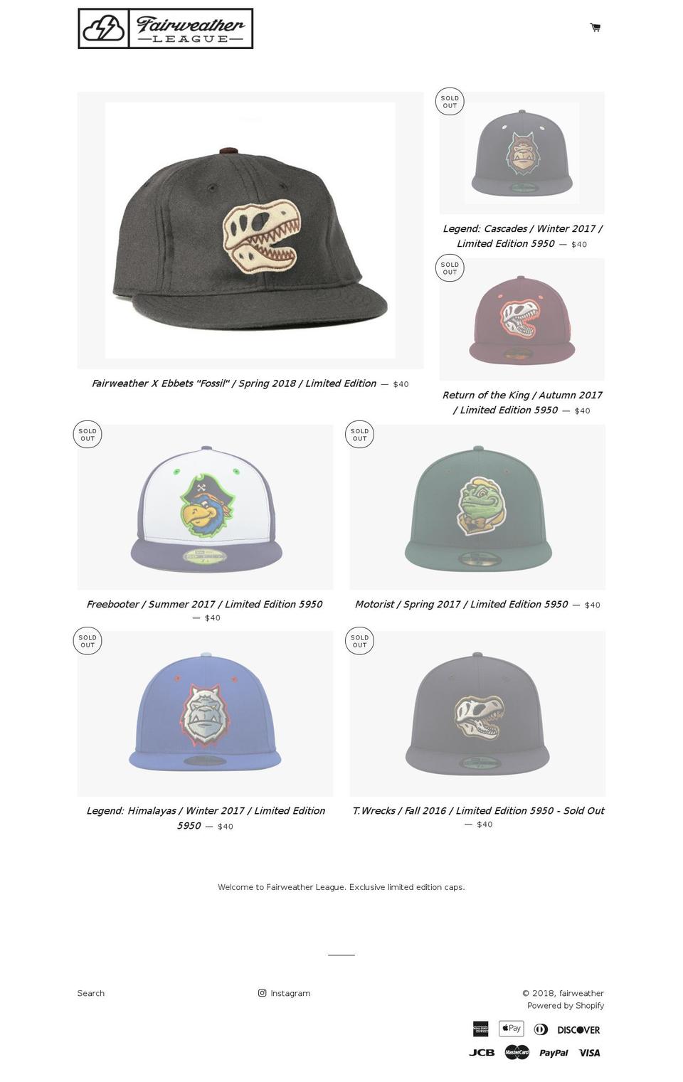fairweatherleague.com — Shopify storefront screenshot