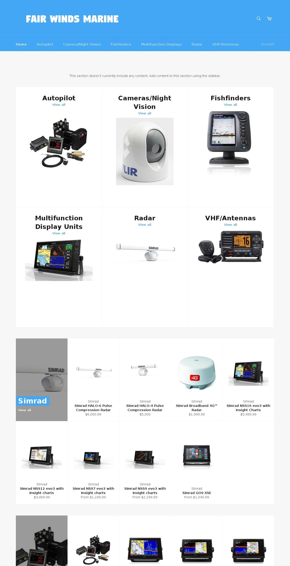 fairwindsmarine.com — Shopify storefront screenshot