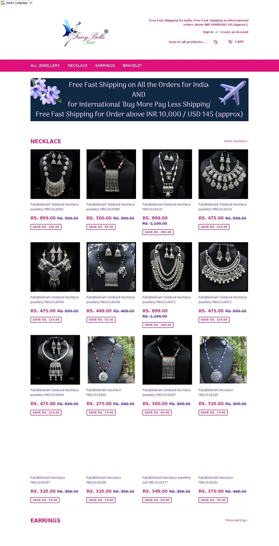 fairybellskartinternational.com — Shopify storefront screenshot