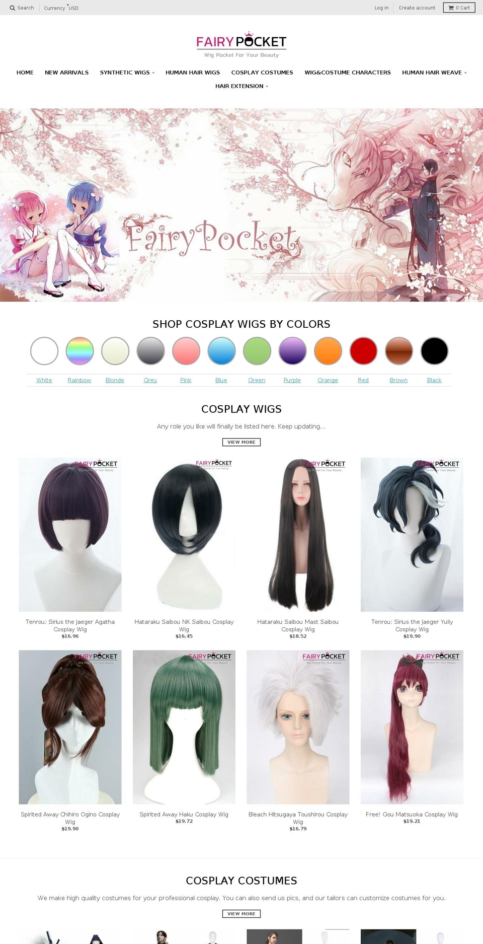 fairypocketwig.com — Shopify storefront screenshot