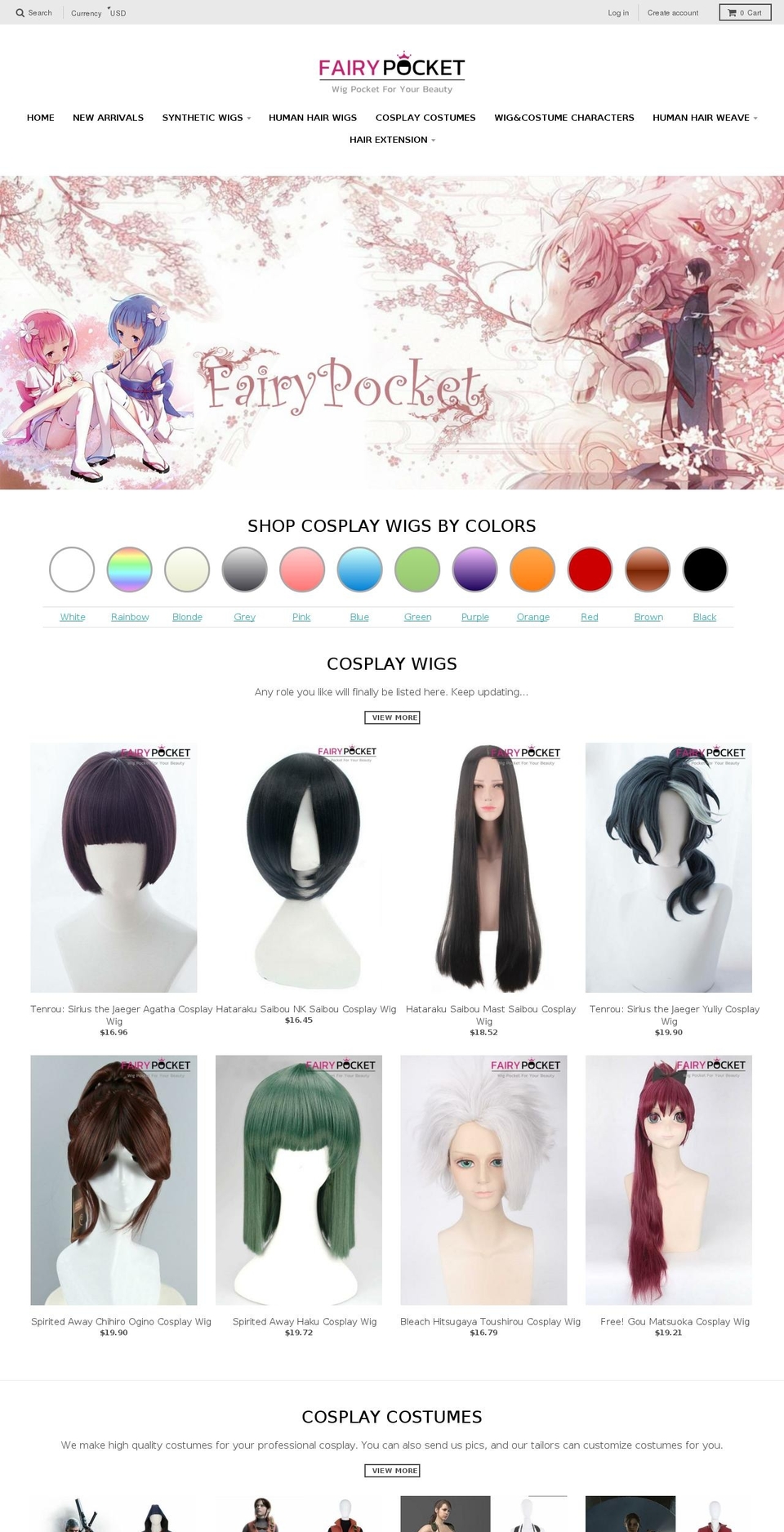 fairypocketwigs.com — Shopify storefront screenshot
