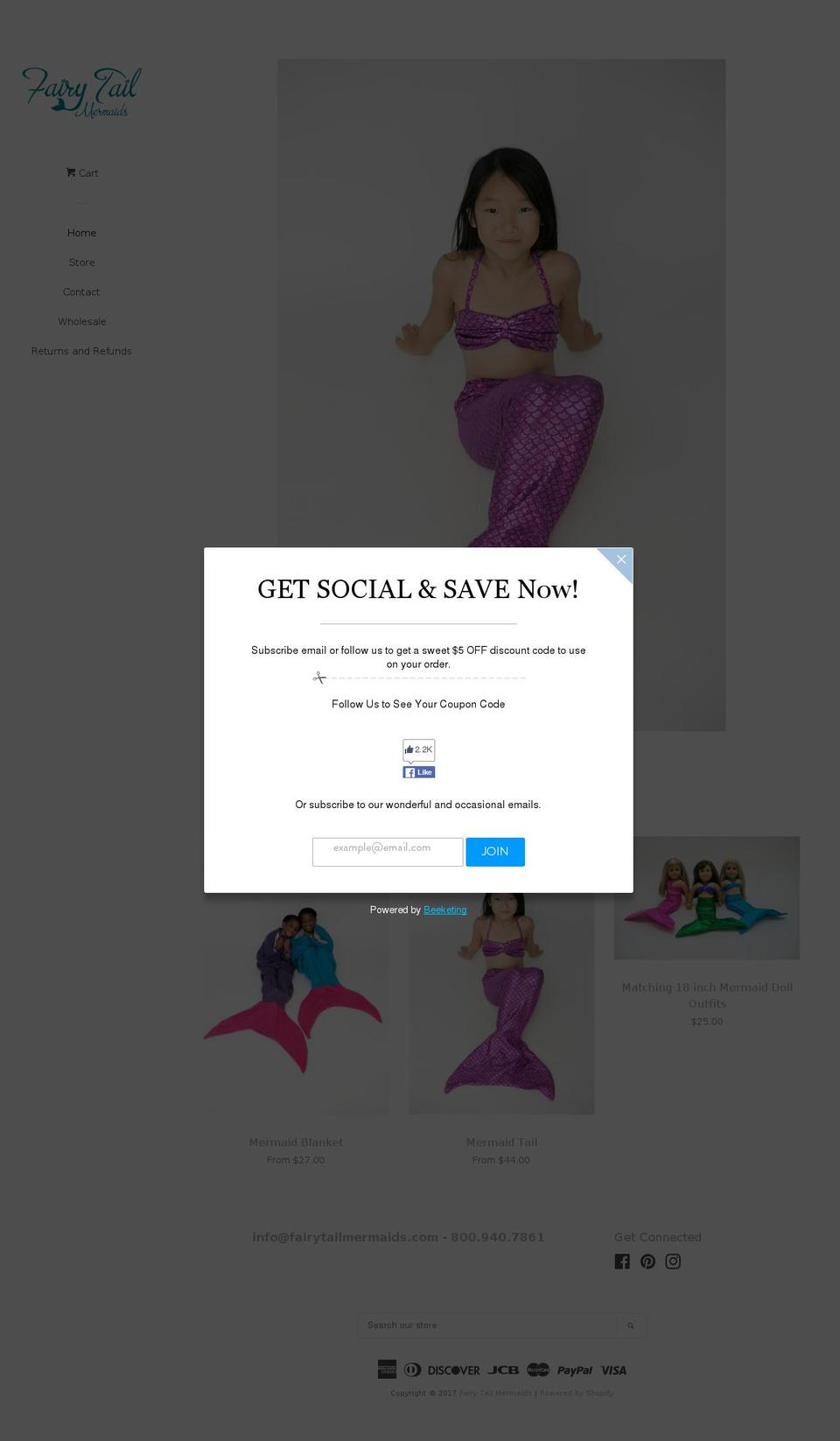 fairytailmermaids.com shopify website screenshot