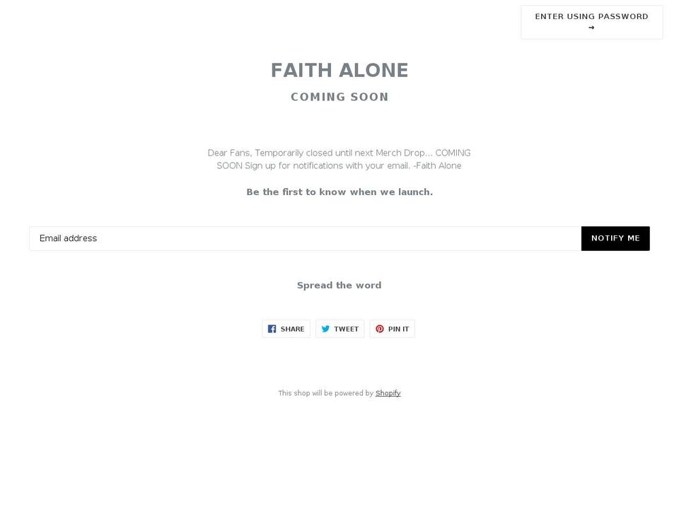 faithalone.us shopify website screenshot