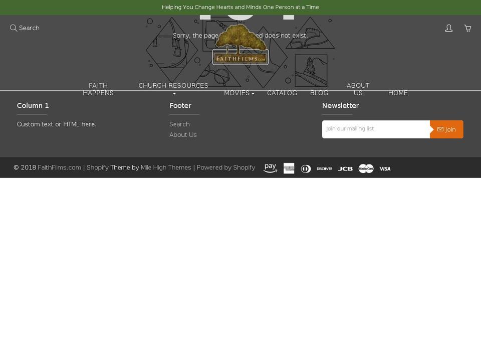 faithhappensthemovie.com — Shopify storefront screenshot