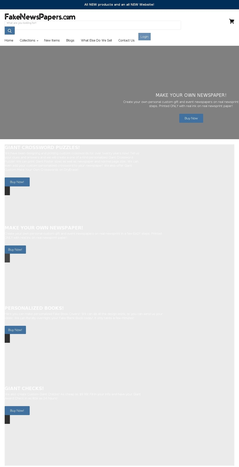 fakenewspapers.com shopify website screenshot