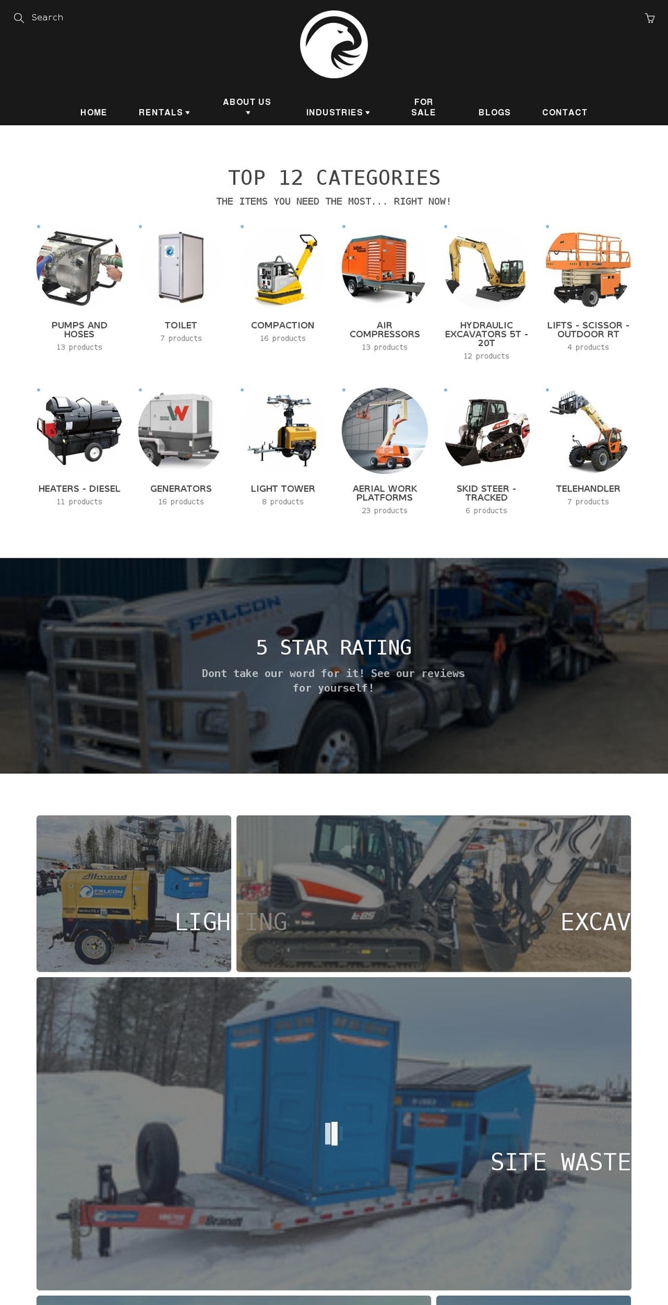 falconrentals.com shopify website screenshot