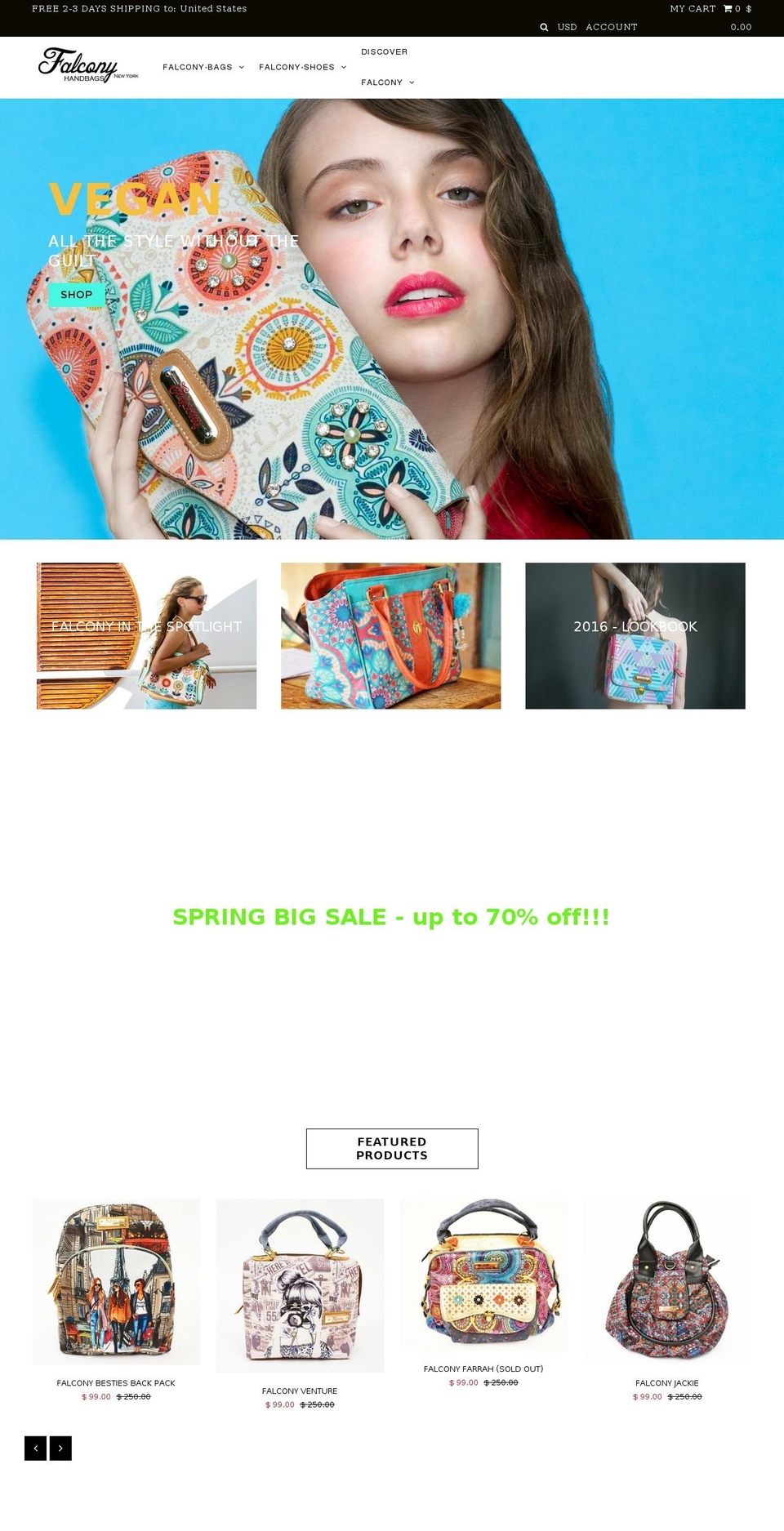 falconyhandbags.com — Shopify storefront screenshot