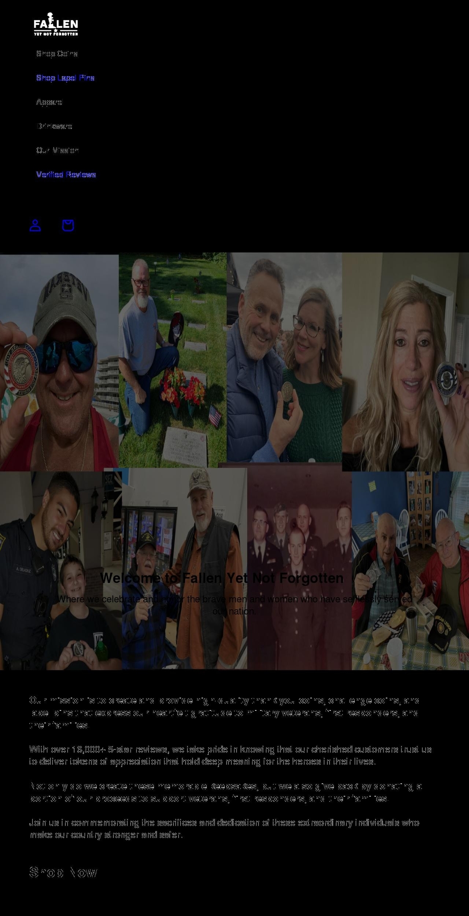 fallenyetnotforgotten.com shopify website screenshot