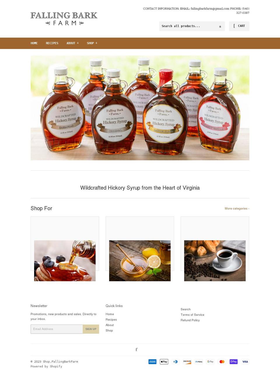 fallingbarkfarm.com shopify website screenshot