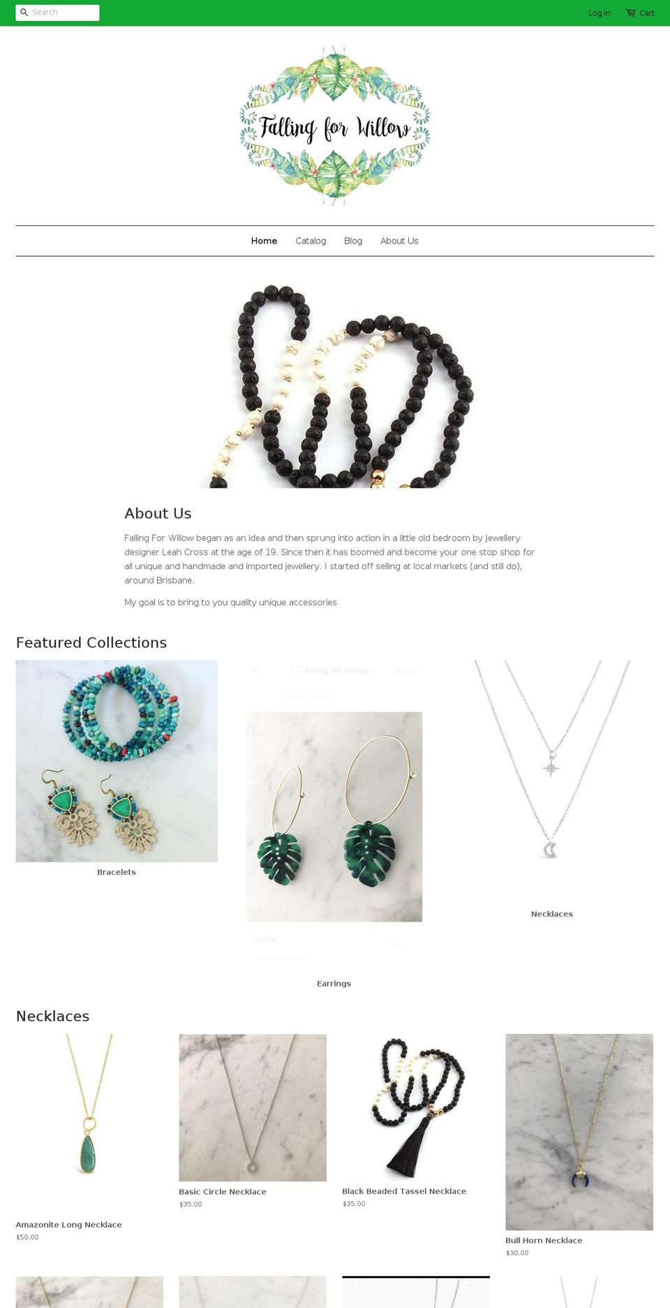 fallingforwillow.com shopify website screenshot