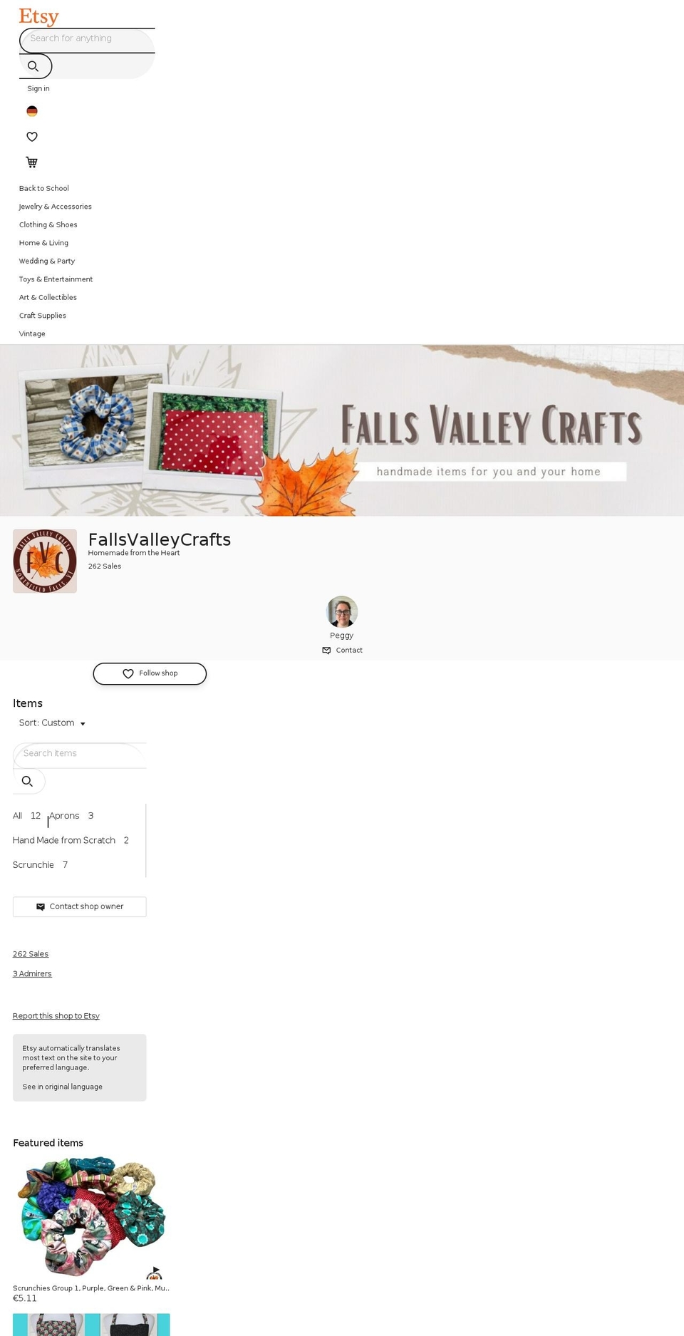 fallsvalleycrafts.com shopify website screenshot