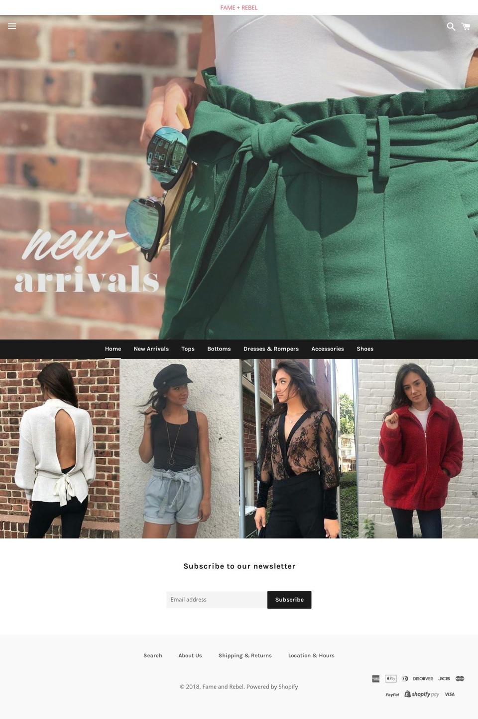 fameandrebel.com shopify website screenshot
