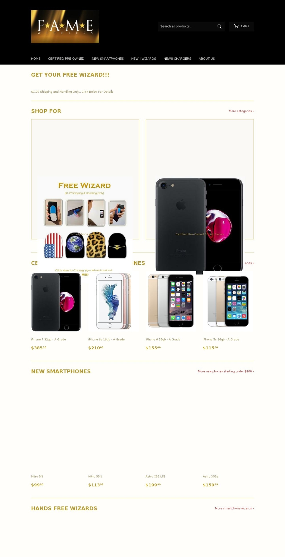 famephones.com — Shopify storefront screenshot