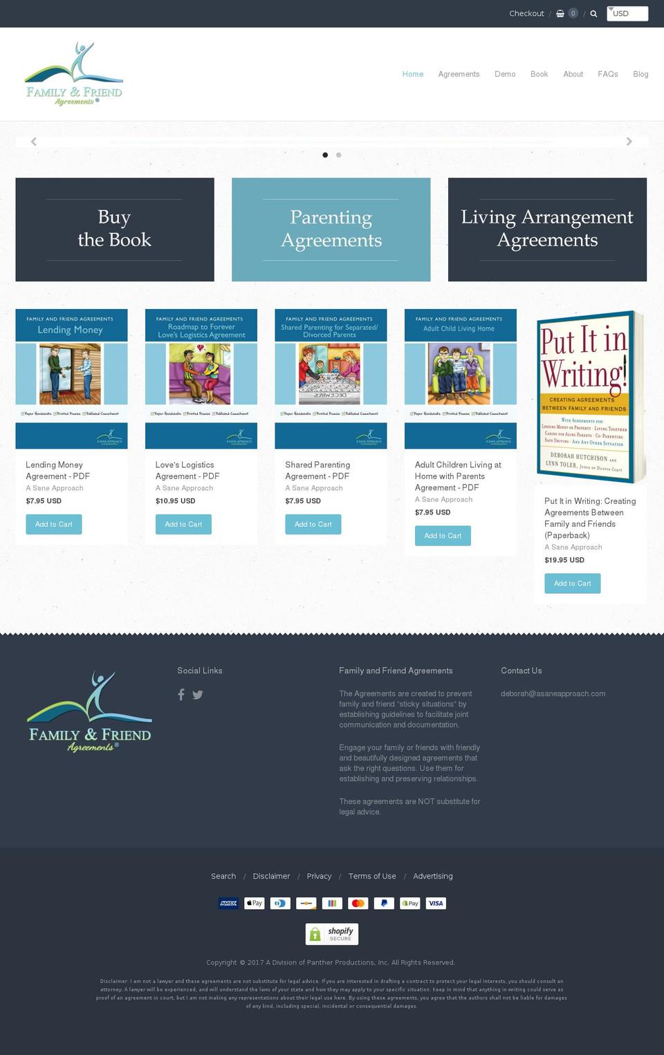 familyandfriendagreements.com shopify website screenshot