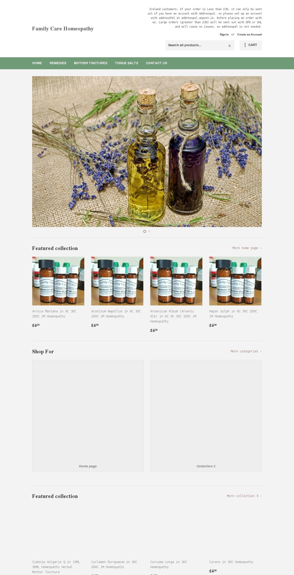 familycarehomeopathy.co.uk shopify website screenshot