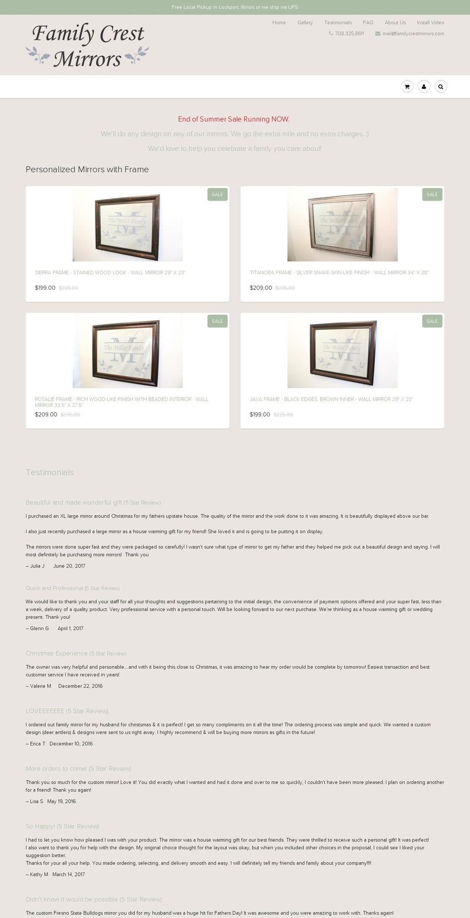 familycrestmirrors.com — Shopify storefront screenshot