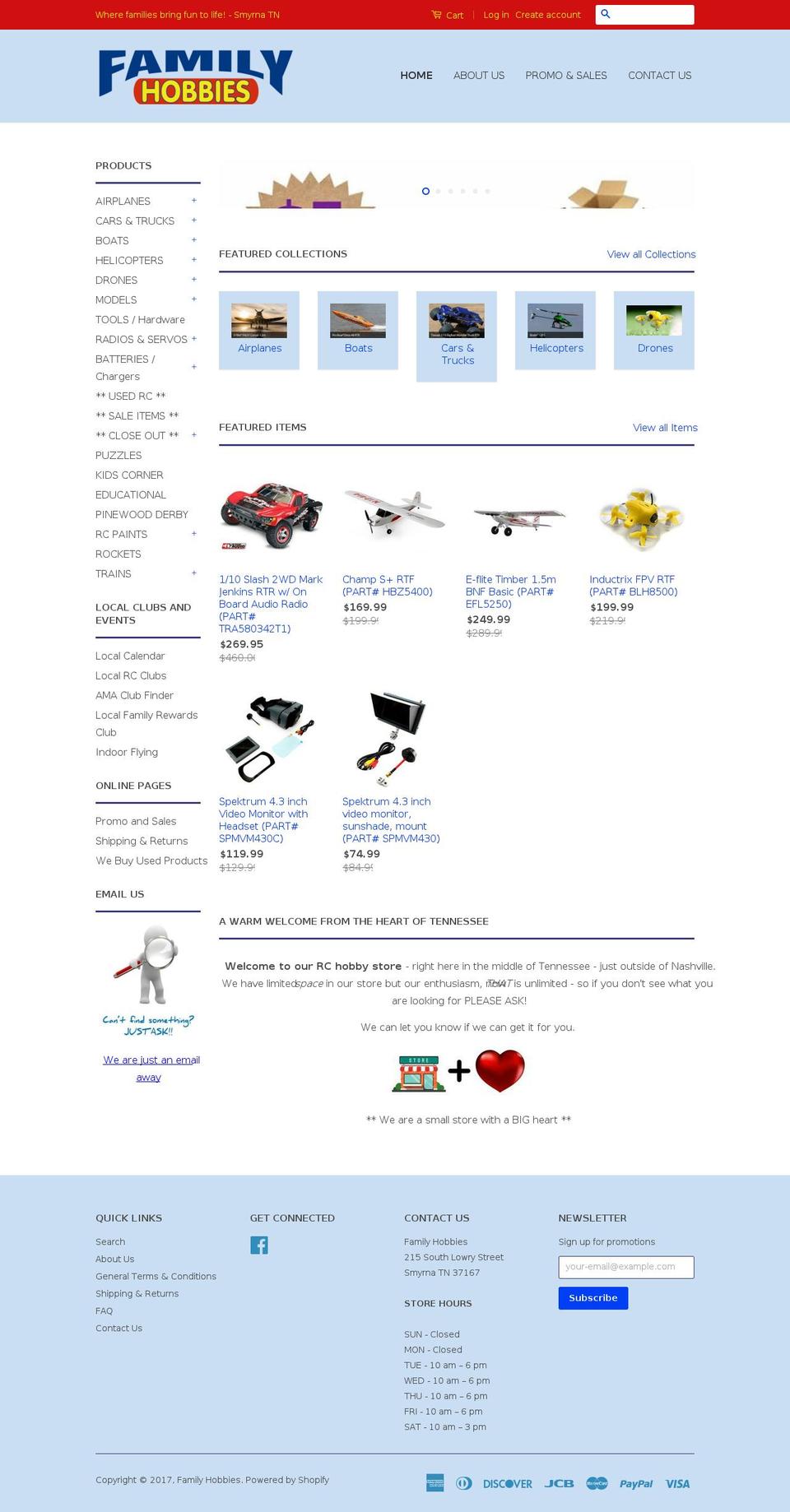 familyhobbies.net shopify website screenshot