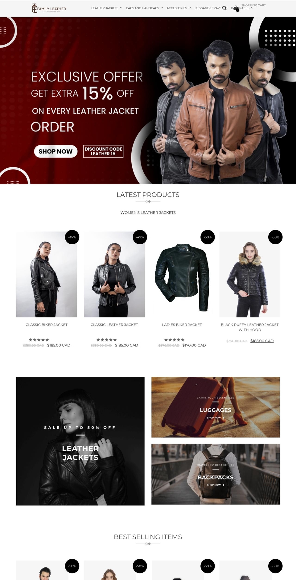 familyleatheroutlet.com shopify website screenshot