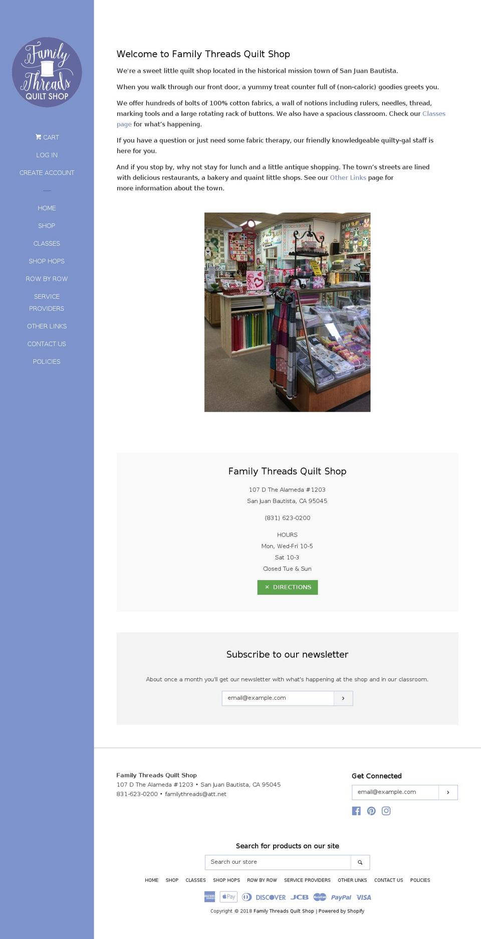 familythreadsquiltshop.com shopify website screenshot