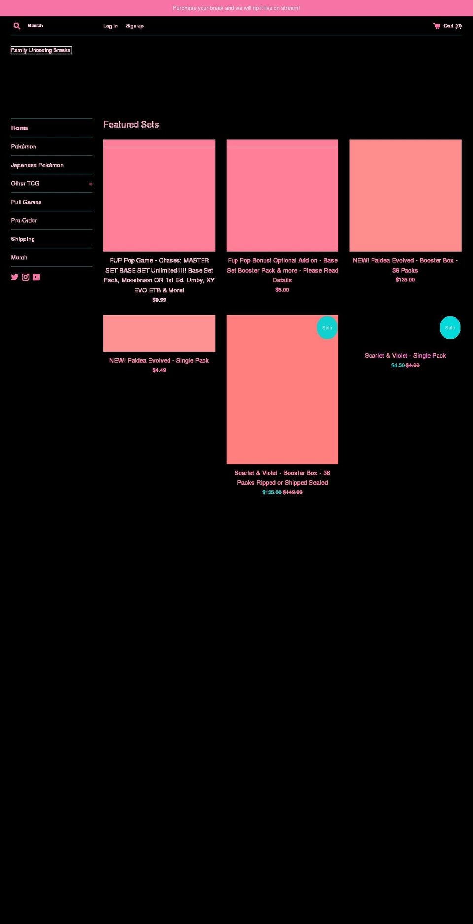 familyunboxingpokemonshop.com shopify website screenshot