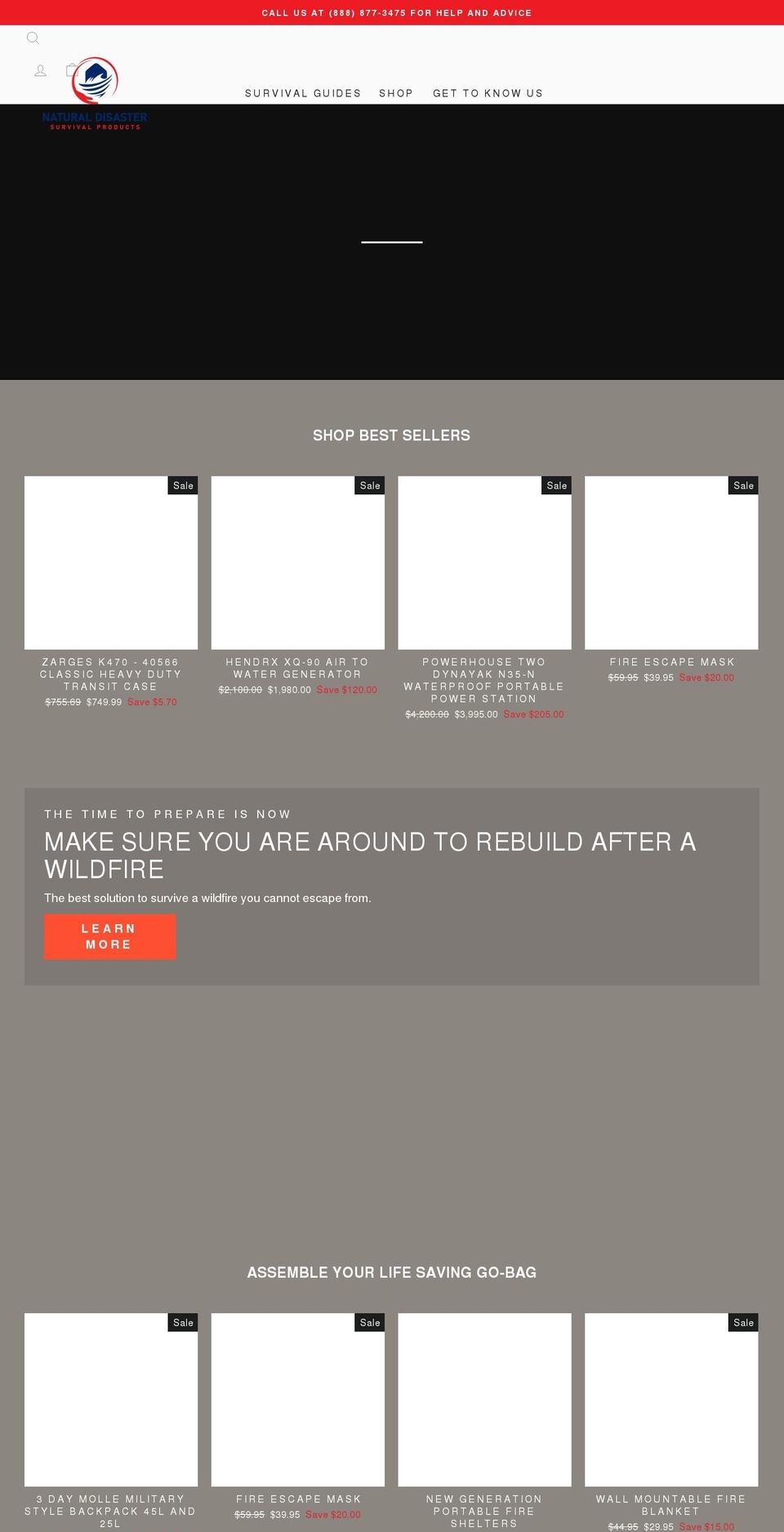 familywildfiresurvivalequipment.com shopify website screenshot