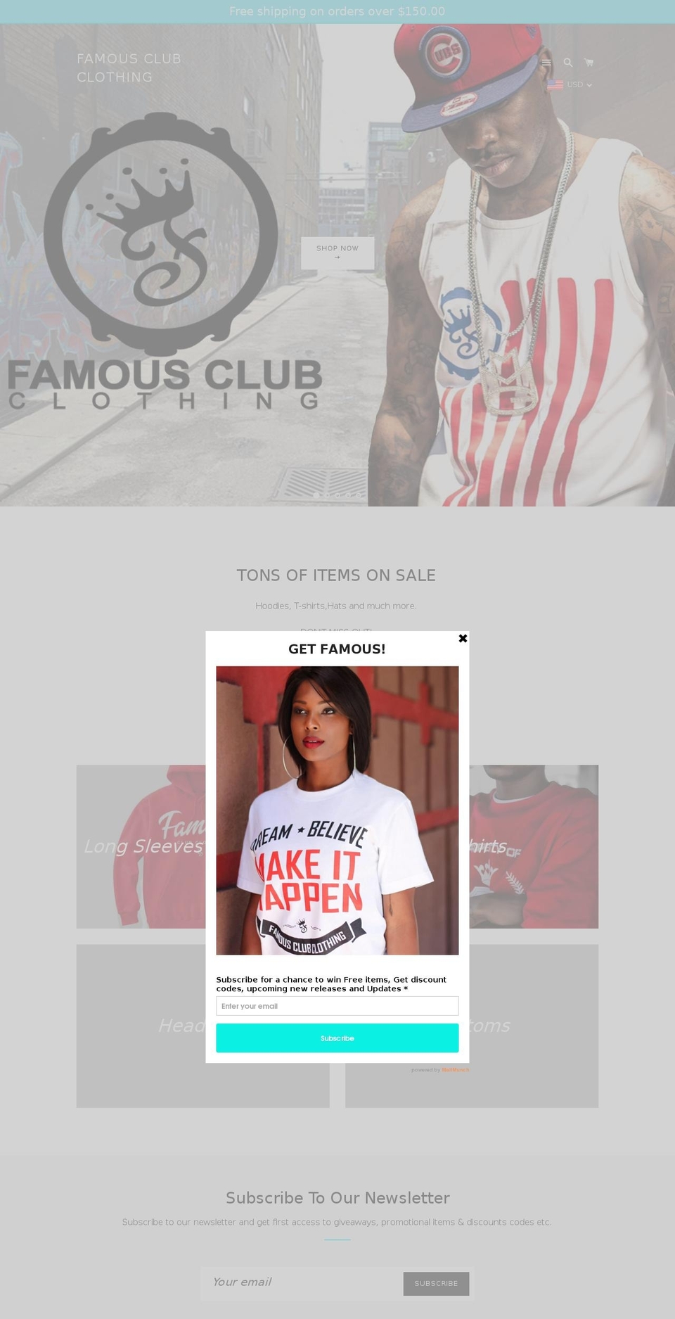 famousclubclothing.com shopify website screenshot