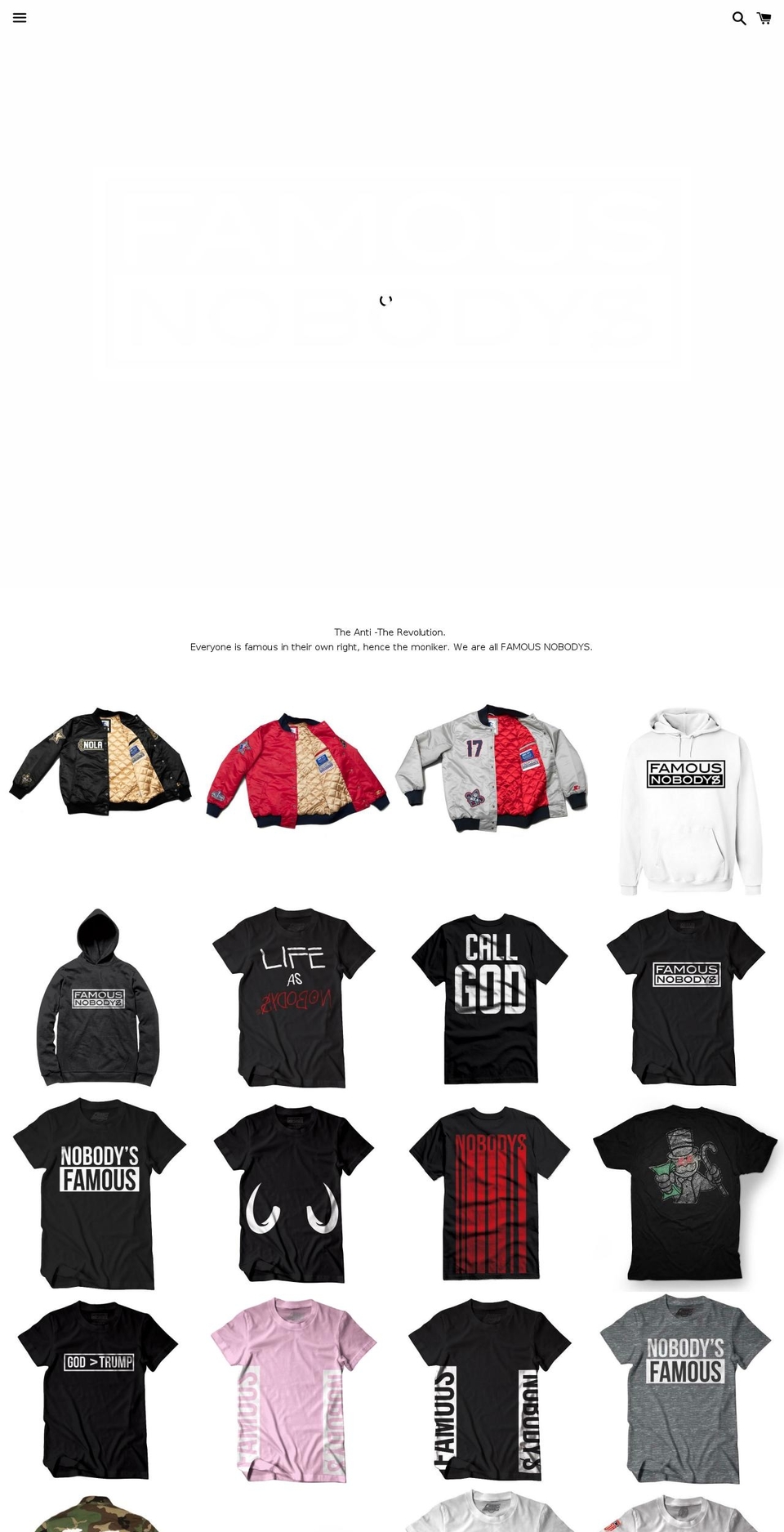 famousnobodys.com shopify website screenshot