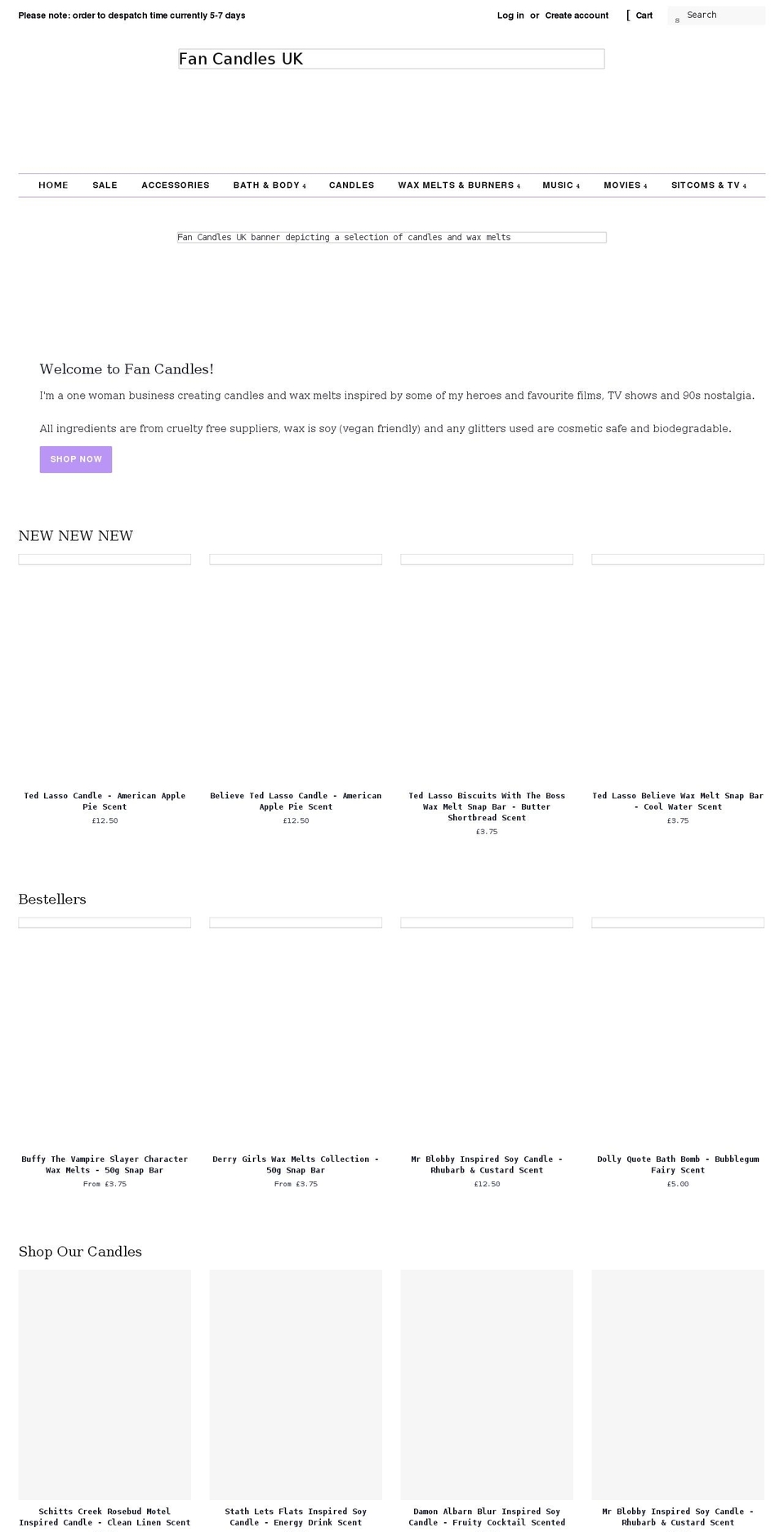 fancandles.co.uk shopify website screenshot