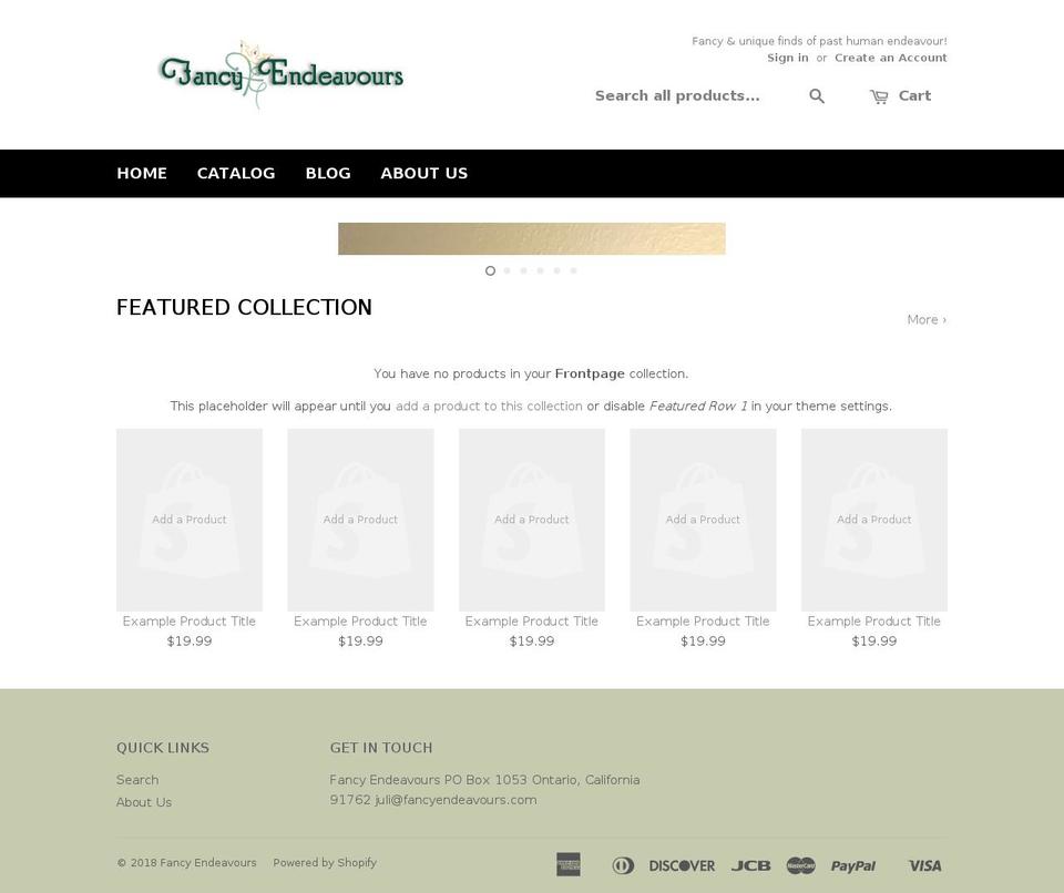 fancyendeavours.com — Shopify storefront screenshot
