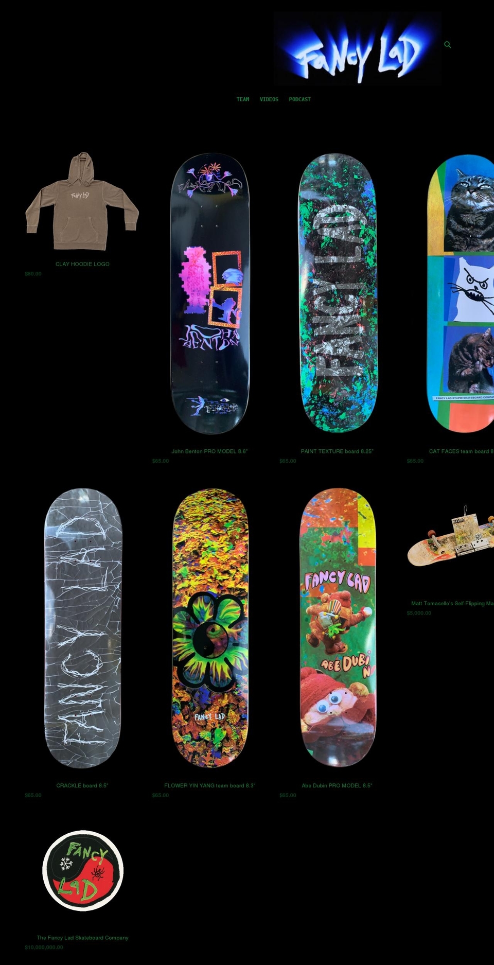 fancyladskateboards.com shopify website screenshot