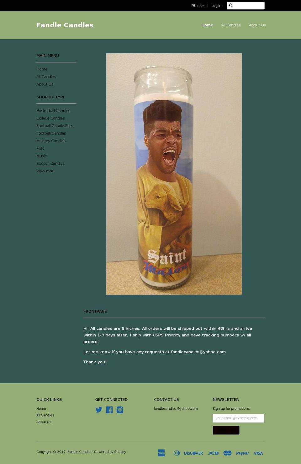 fandlecandles.com shopify website screenshot