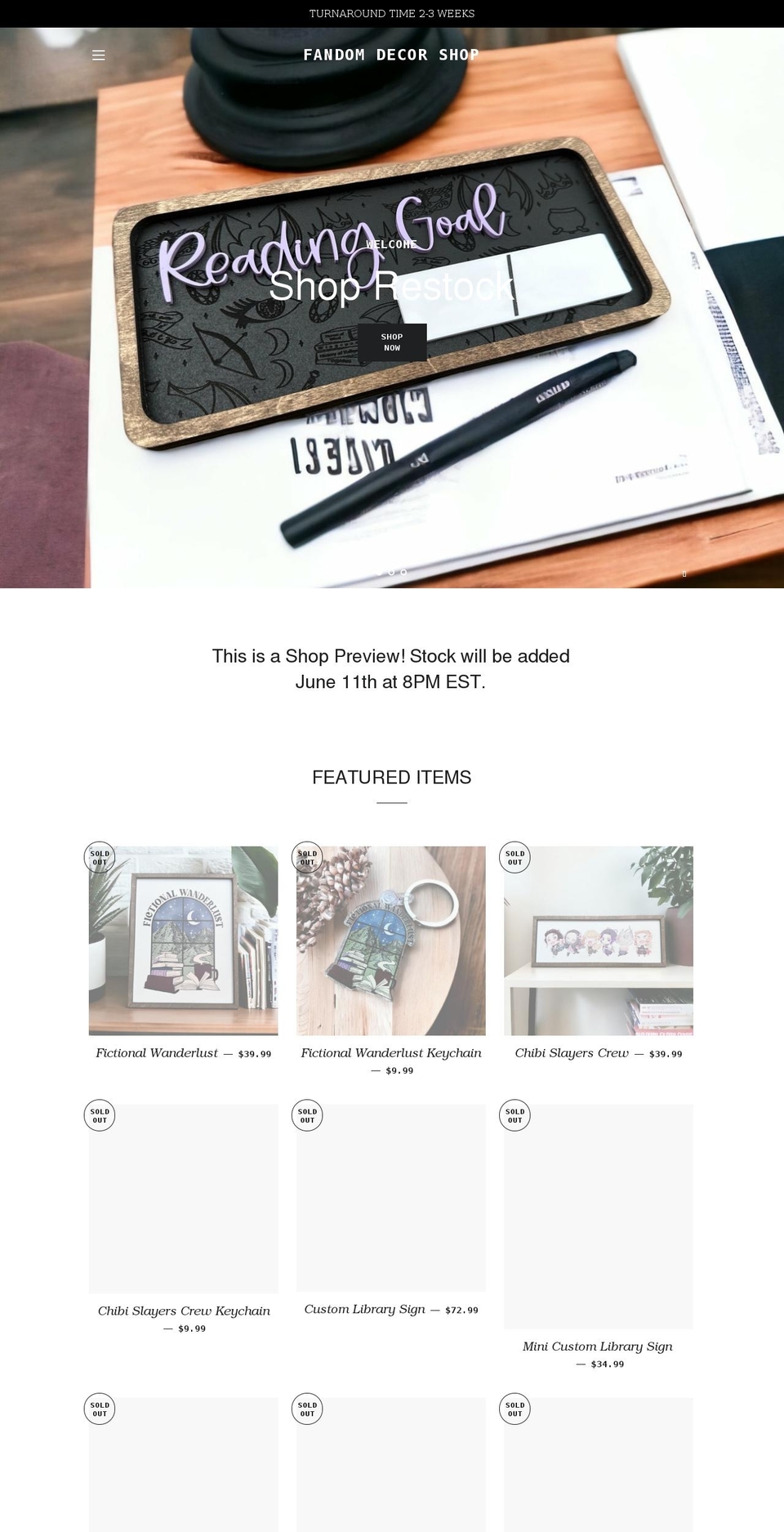 fandom-decor-shop.myshopify.com shopify website screenshot