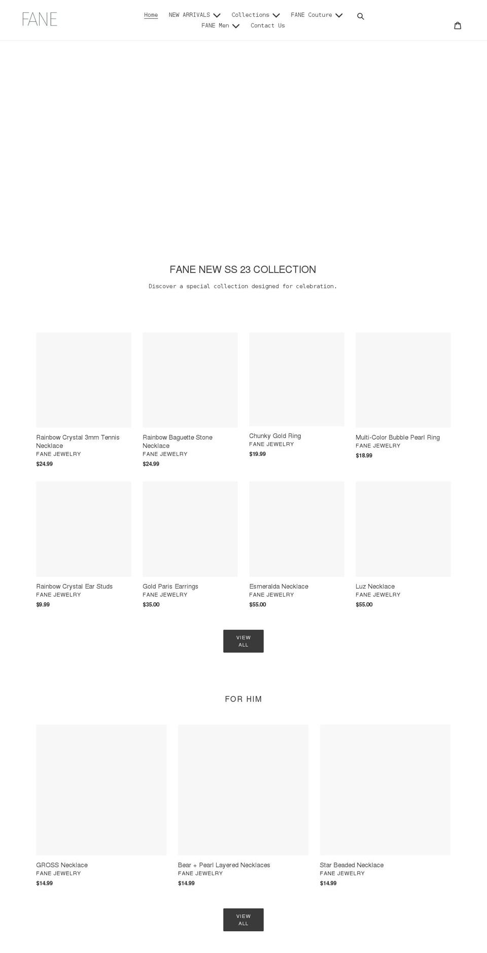 fanejewelry.com shopify website screenshot