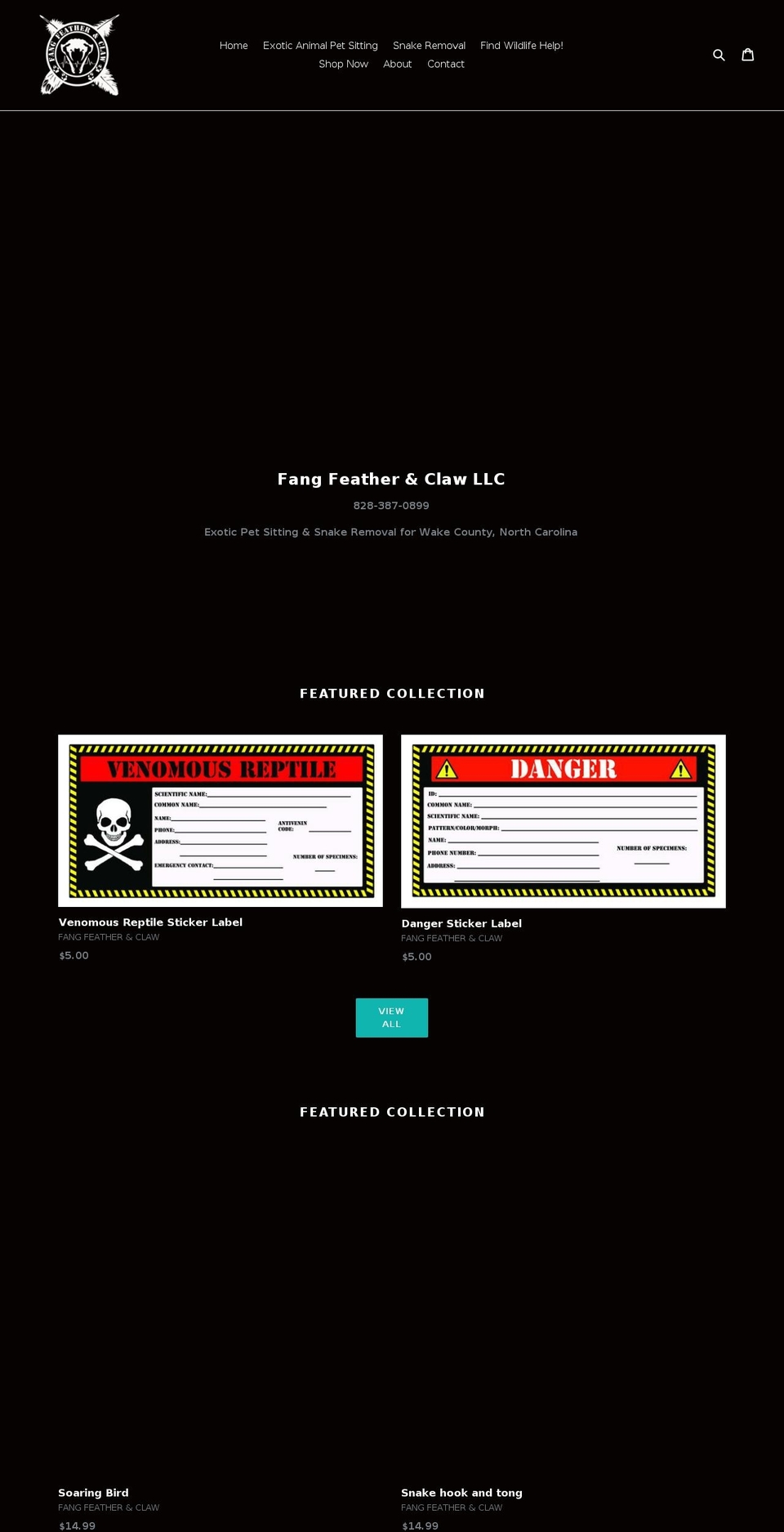 fangfeatherandclaw.com — Shopify storefront screenshot