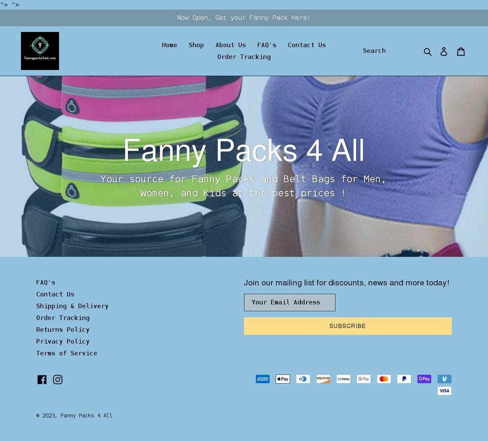 fannypacks4all.com — Shopify storefront screenshot