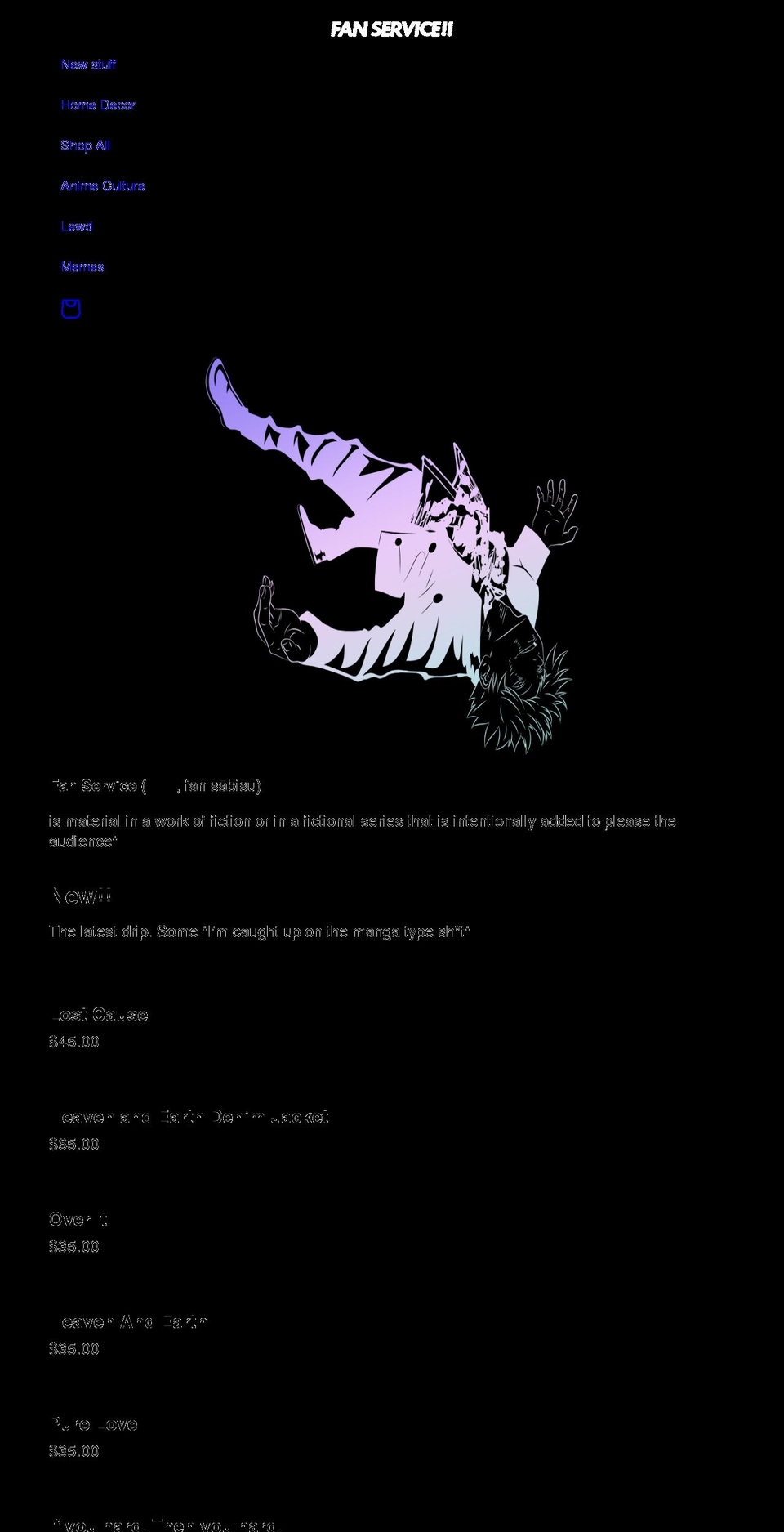 fanserviceclothing.com shopify website screenshot