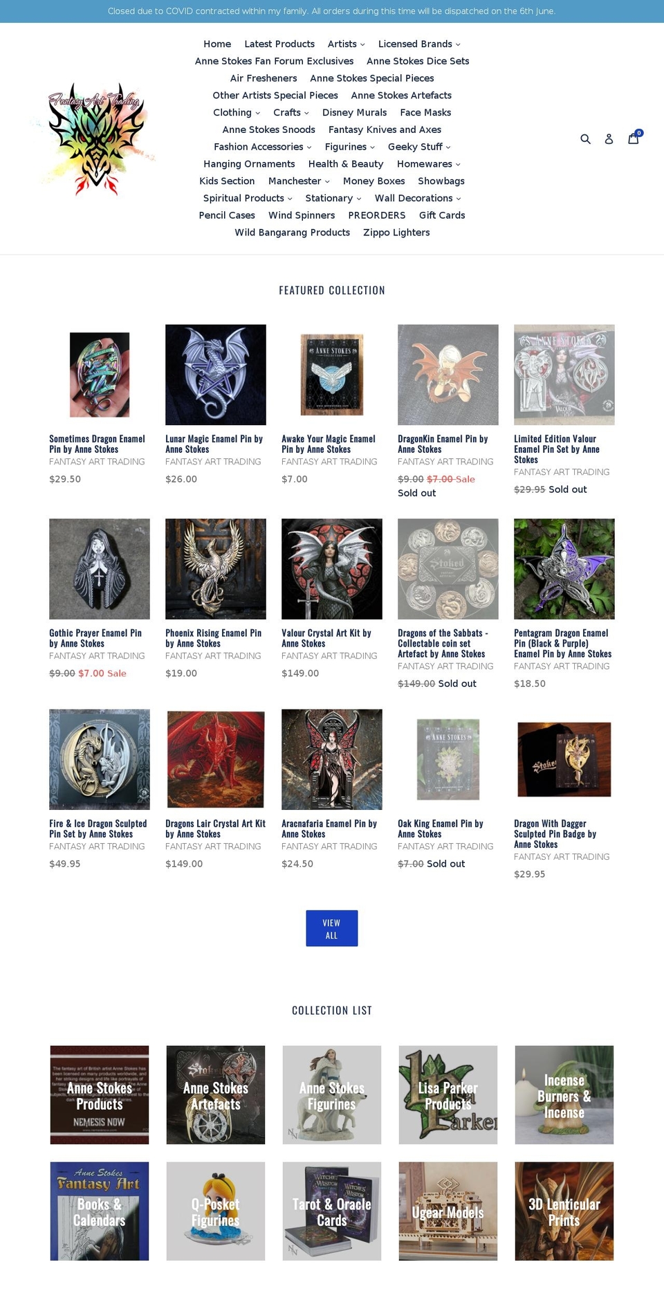fantasy-art-trading.com.au shopify website screenshot