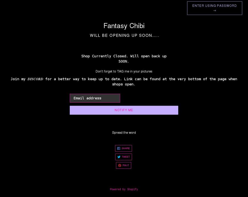 fantasychibipins.com shopify website screenshot