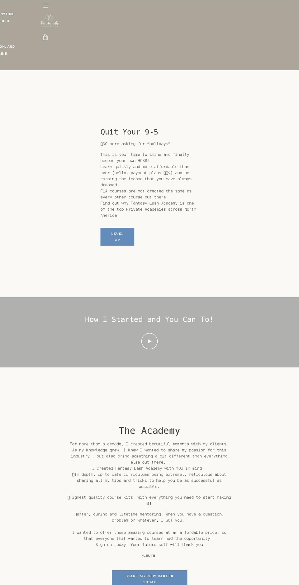 fantasylashacademy.com shopify website screenshot